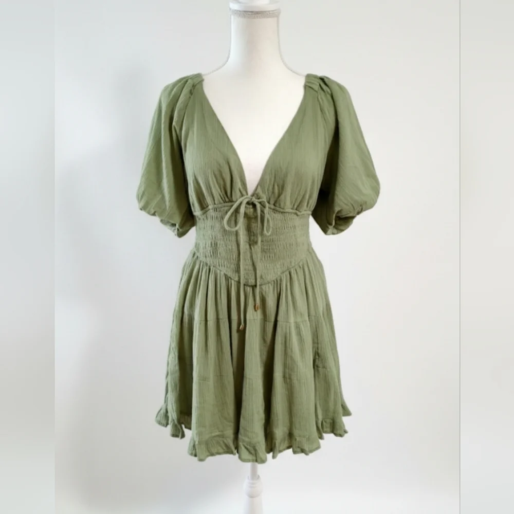 Free People Women's Perfect Day Cotton Mini Dress in Grasslands Green - Picture 5 of 11